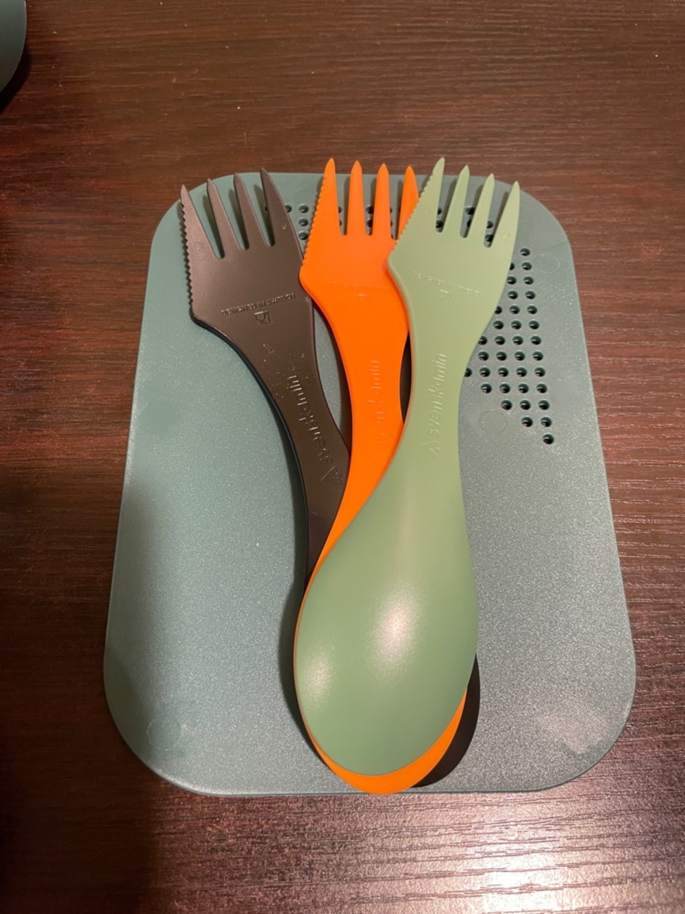 Teal Camping Dinnerware Set With Orange & Black Utensils View 2